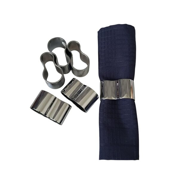 Chrome napkin rings set of 6 curved shape modern minimalist contemporary - Picture 2 of 8
